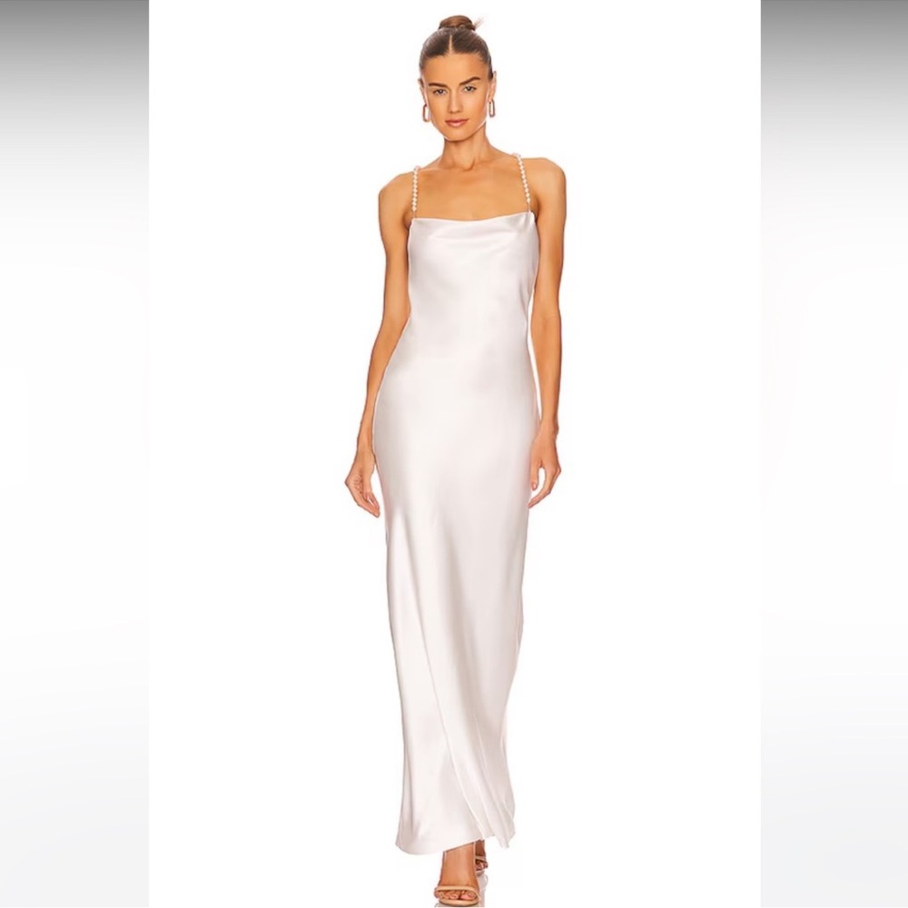 RETROFETE Electra Dress Pearl Straps Satin Draped Cowl Neck White Size XL - Picture 2 of 8